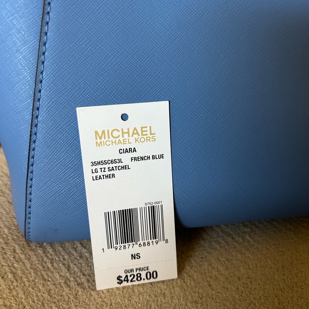 Michael Kors Ciara Large Leather Satchel in French Blue & silver tone hardware - Picture 11 of 11